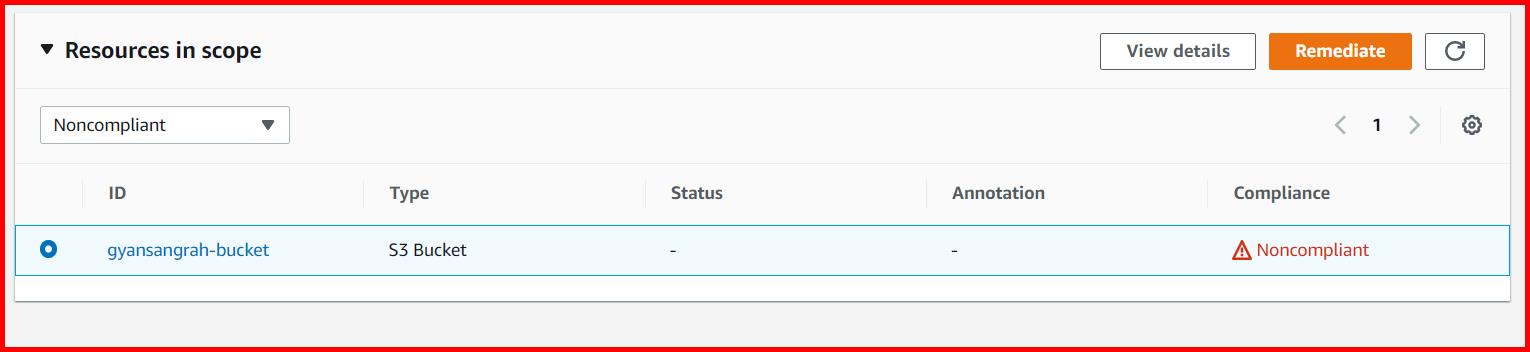 Picture showing the list of non-compliance resources